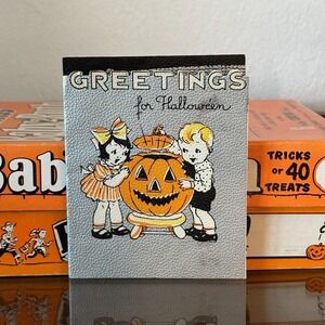 Vintage 1938 Hallmark Halloween Greeting Card Children Jack-O-Lantern Pebbled